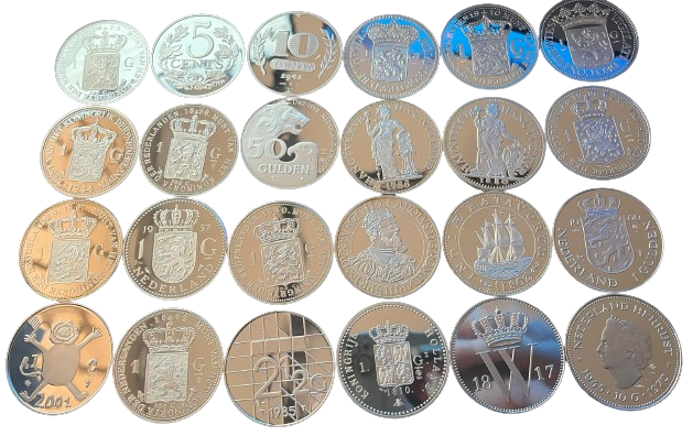 IMG_3202-removebg-preview Complete serie Nederlandse munten - 24 x 1 oz (925/1000) Replica Proof munten