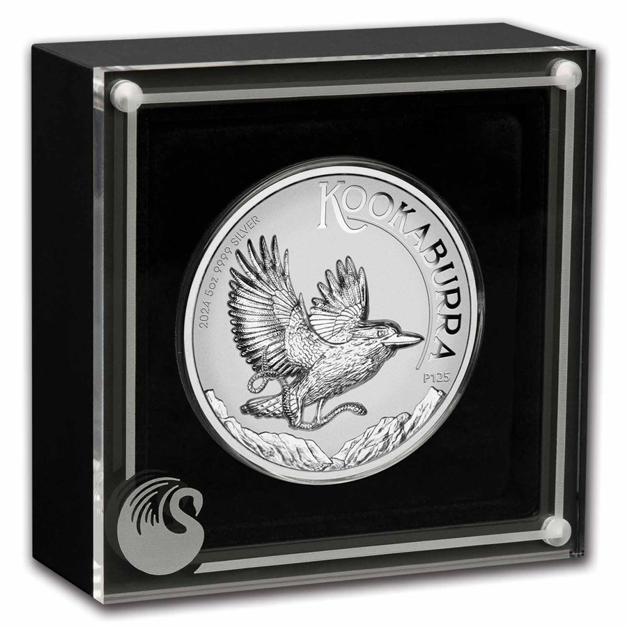 Kookaburra 5 oz 2024 incused voorkant met omdoos Kookaburra 5 oz 2024 Incused