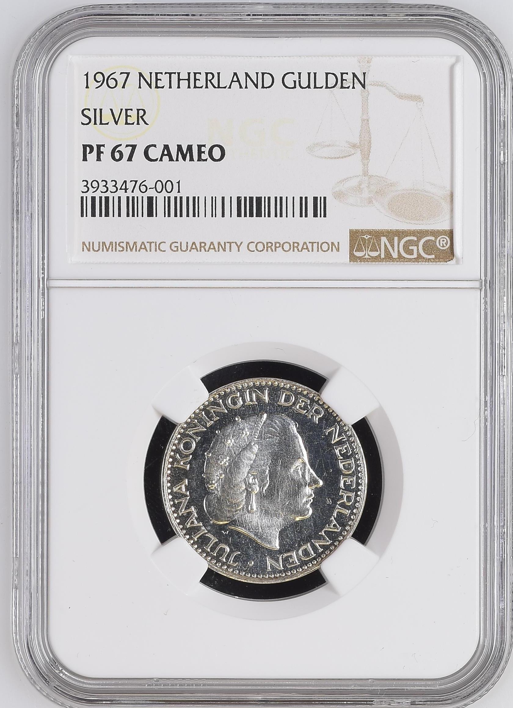 NGC3933476-001_OBV Juliana zilveren 1 gulden 1967 proof PR67 CAM NGC