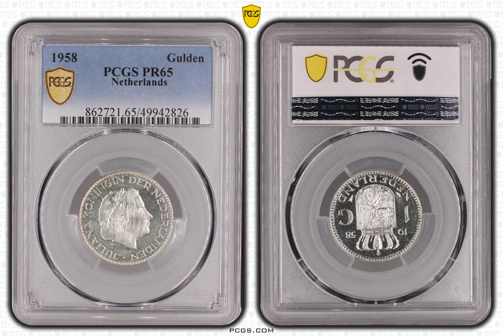 zilveren 1 gulden 1958 Proof Pr65 PCGS zilveren 1 gulden 1958 Proof Pr65 PCGS