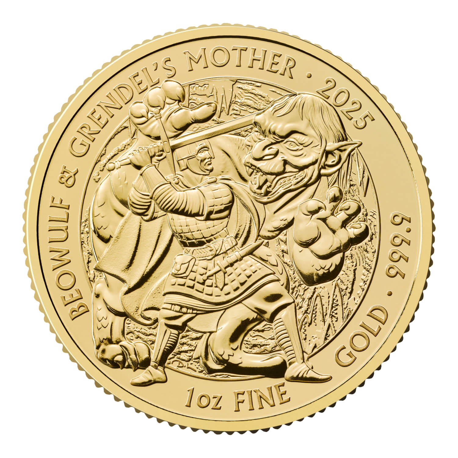 Gouden Beowulf and Grendels Mother 1 oz 2025 front 101munten beowulf and grendel