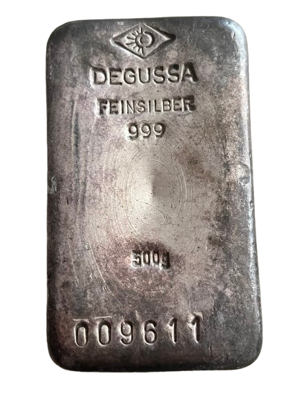 500 gram Degussa zilverbaar