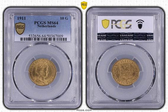 Gouden 10 gulden serie 1911-1933 9 slabs