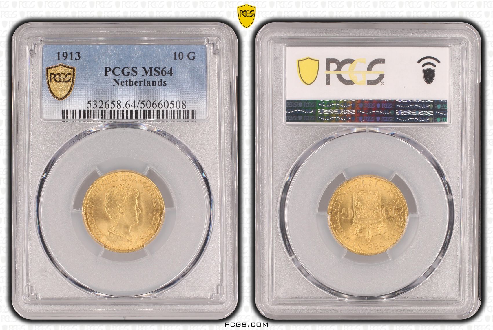 Gouden 10 gulden serie 1911-1933 9 slabs-1913