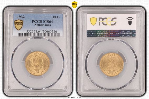 Gouden 10 gulden serie 1911-1933 9 slabs-1932