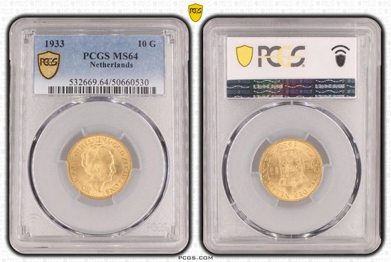 Gouden 10 gulden serie 1911-1933 9 slabs-1933 Gouden 10 gulden serie 1911-1933 9 slabs-1933