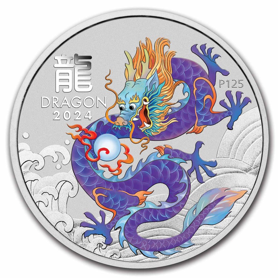 Lunar III Year of the Dragon 1 oz 2024 Purple front 101munten purple