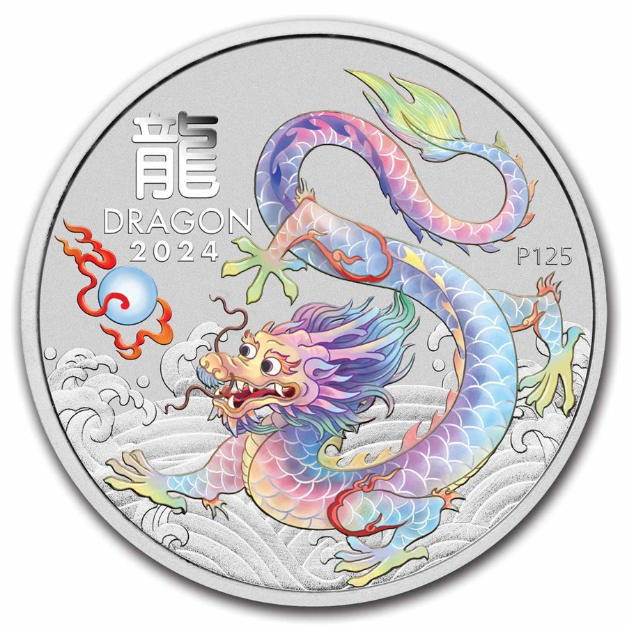 Lunar III Year of the Dragon 1 oz 2024 White front 101munten white