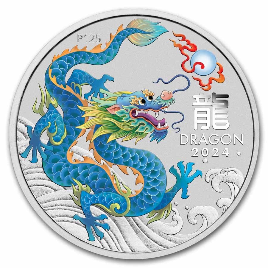 Lunar III - Year of the Dragon 1 oz Teal Coin front 101munten teal