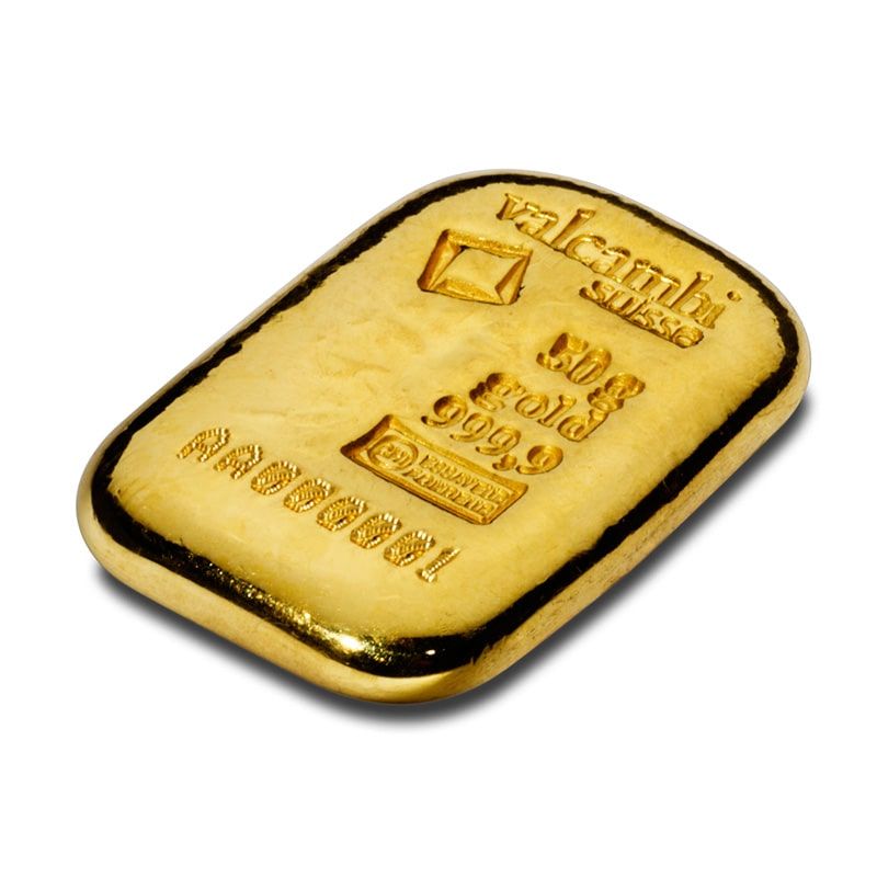 Valcambi 50 gram goud baar gegoten.1 Valcambi 50 gram goud baar gegoten