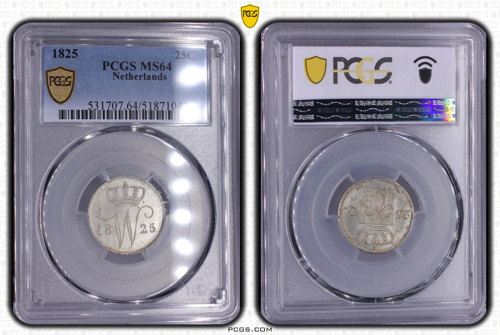 25 cent 1825 Utrecht MS64 PCGS 25 cent 1825 Utrecht MS64 PCGS