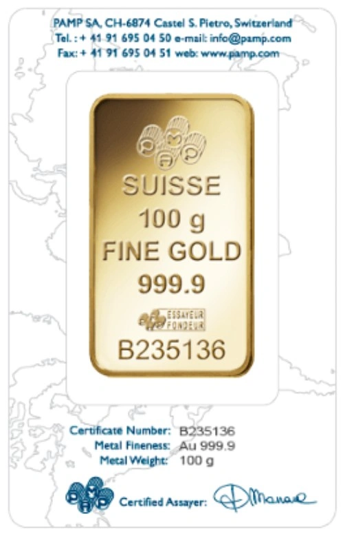 100 gram Goudbaar Pamp Suisse Roos.1 100 gram Goudbaar Pamp Suisse Roos