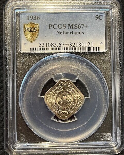 Koningin Wilhelmina 5 cent 1936 MS67+ PCGS