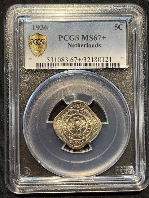 5 cent 1936 ms67 plus Koningin Wilhelmina 5 cent 1936 MS67+ PCGS