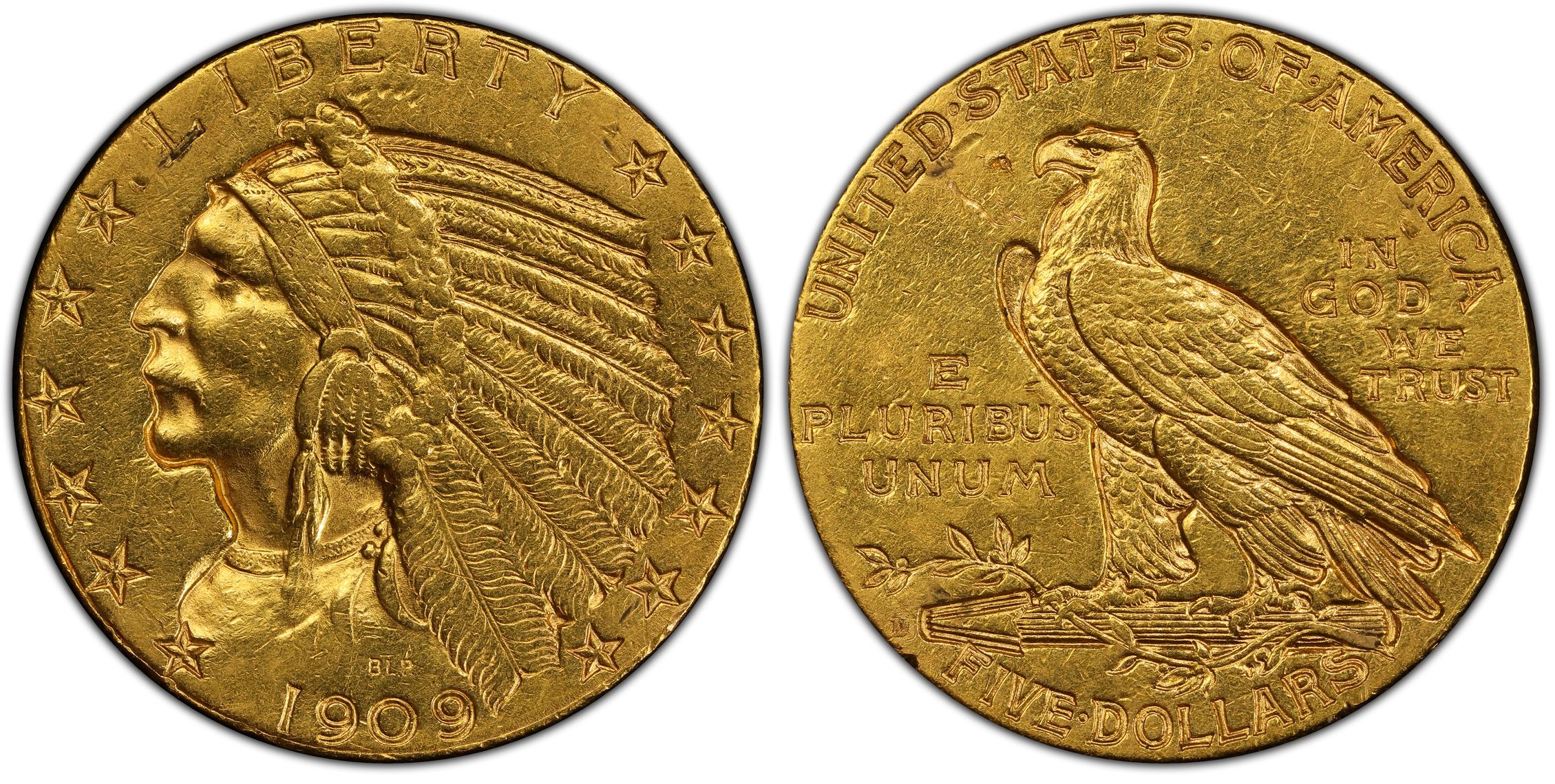 5 dollar 1909 Denver PCGS trueview 5 dollar 1909 Denver PCGS