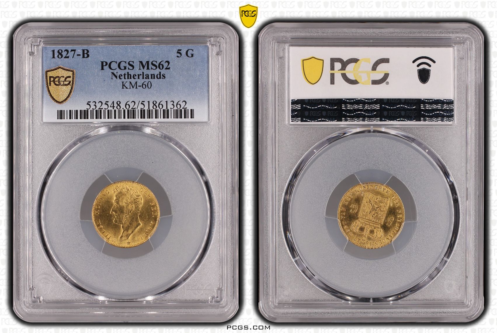 5 gulden 1827 Brussel MS62 PCGS 5 gulden 1827 Brussel MS62 PCGS