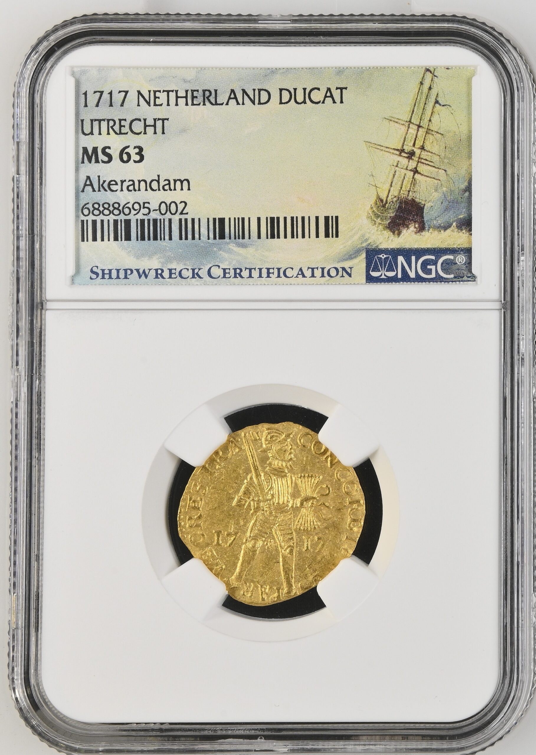 Gouden Dukaat 1717 MS63 NGC VOC Shipwreck Akerdam.1 Gouden Dukaat 1717 MS63 NGC VOC Shipwreck Akerdam