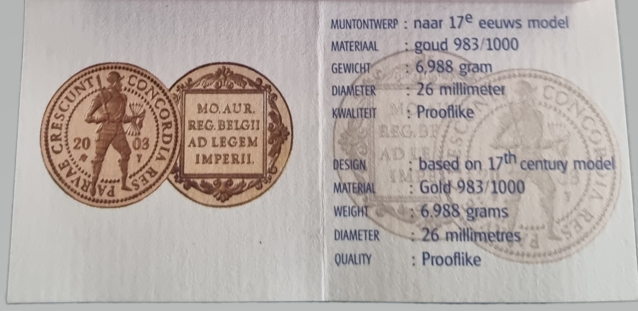 Gouden dubbele dukaat 2003 cert 101munten Dubbele Gouden Dukaat 2003