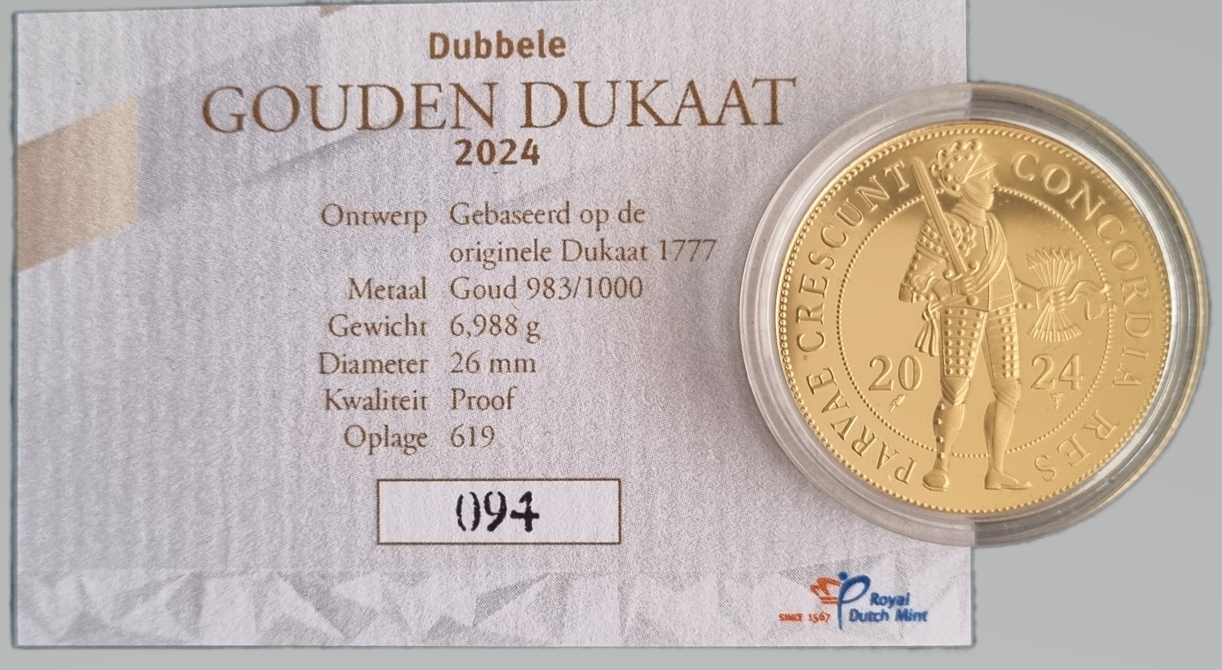 Gouden dubbele dukaat 2024 cert 101munten Dubbele Gouden Dukaat