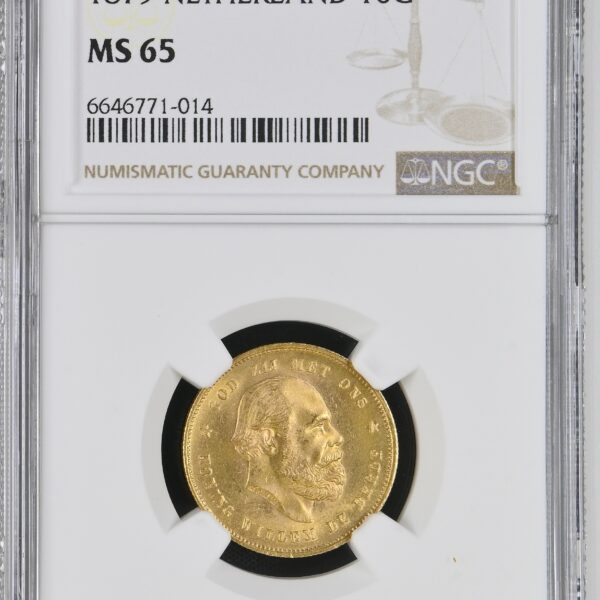 10 gulden 1879 MS65 NGC