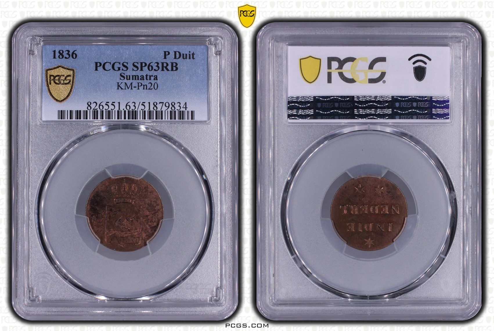 Zwaantjesduit 1836 SP63 Proof versie PCGS slab Zwaantjesduit 1836 SP63 Proof versie PCGS slab