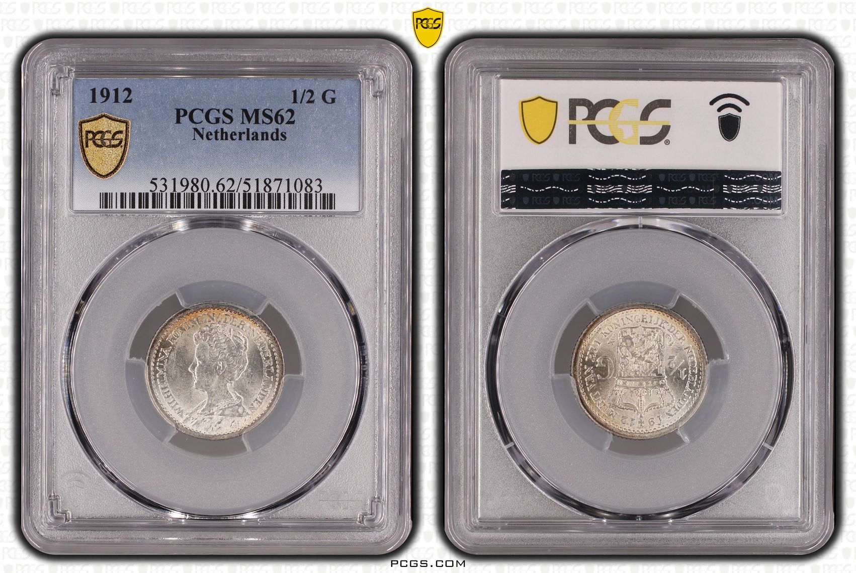 halve gulden 1912 PCGS MS62 Patina halve gulden 1912 MS62 PCGS Patina langs rand