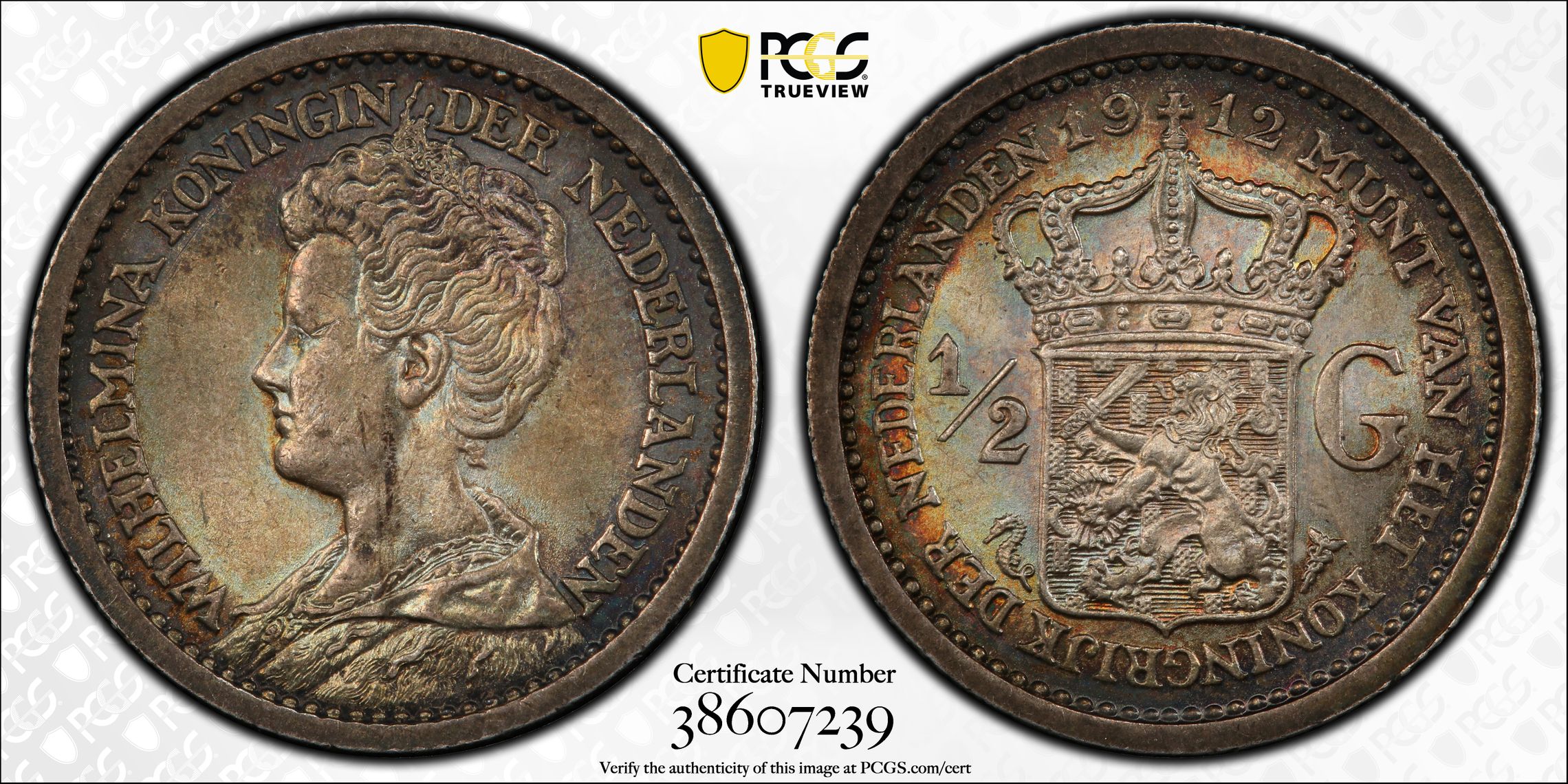 halve gulden 1912 PCGS MS63 Patina halve gulden 1912 MS63 PCGS Patina