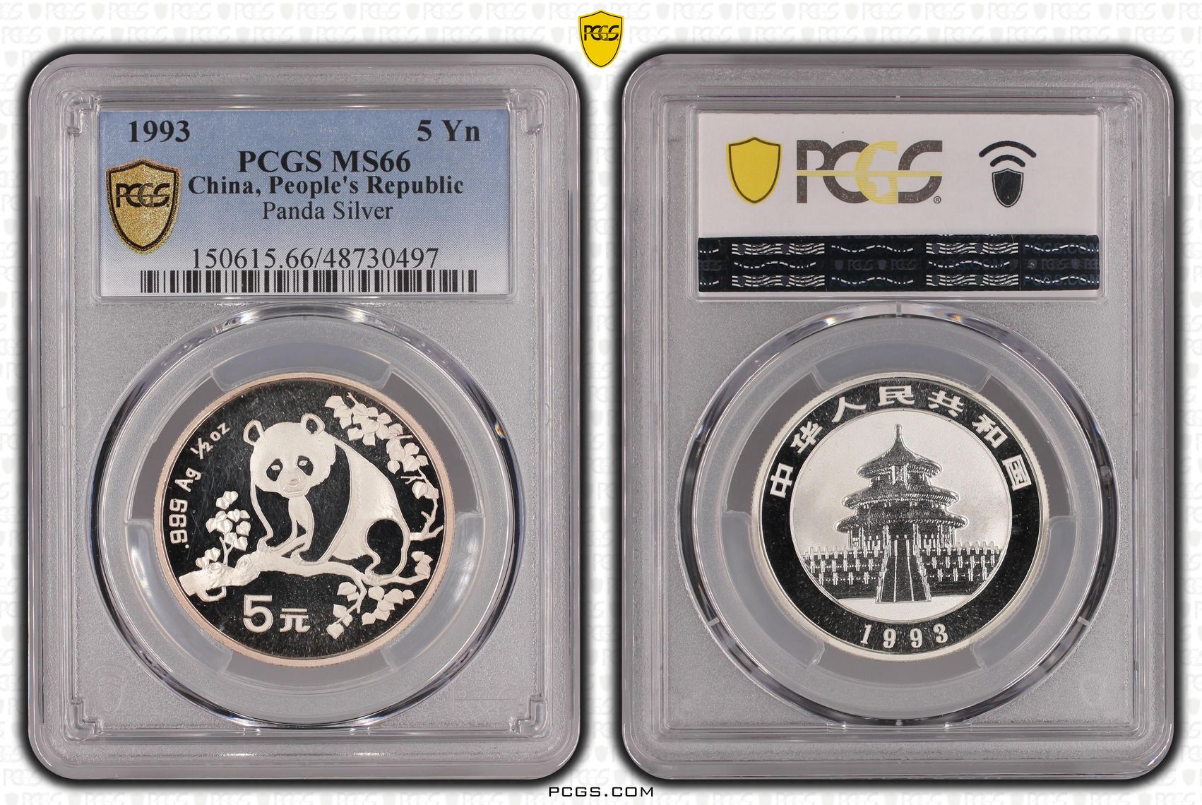5 Yuan Panda 1993 zilver MS66 PCGS 5 Yuan Panda 1993 zilver MS66 PCGS