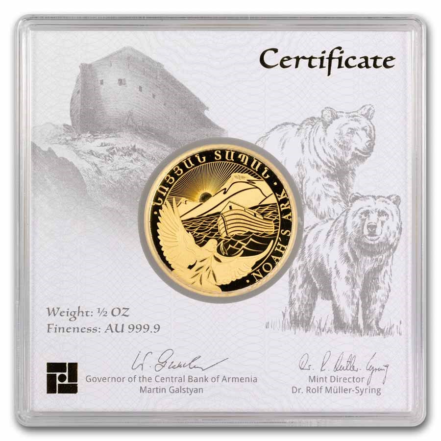 Gouden Noah Ark 0.5 oz 2025 back in capsule 101munten Gouden Noah Ark 1/2 oz 2025