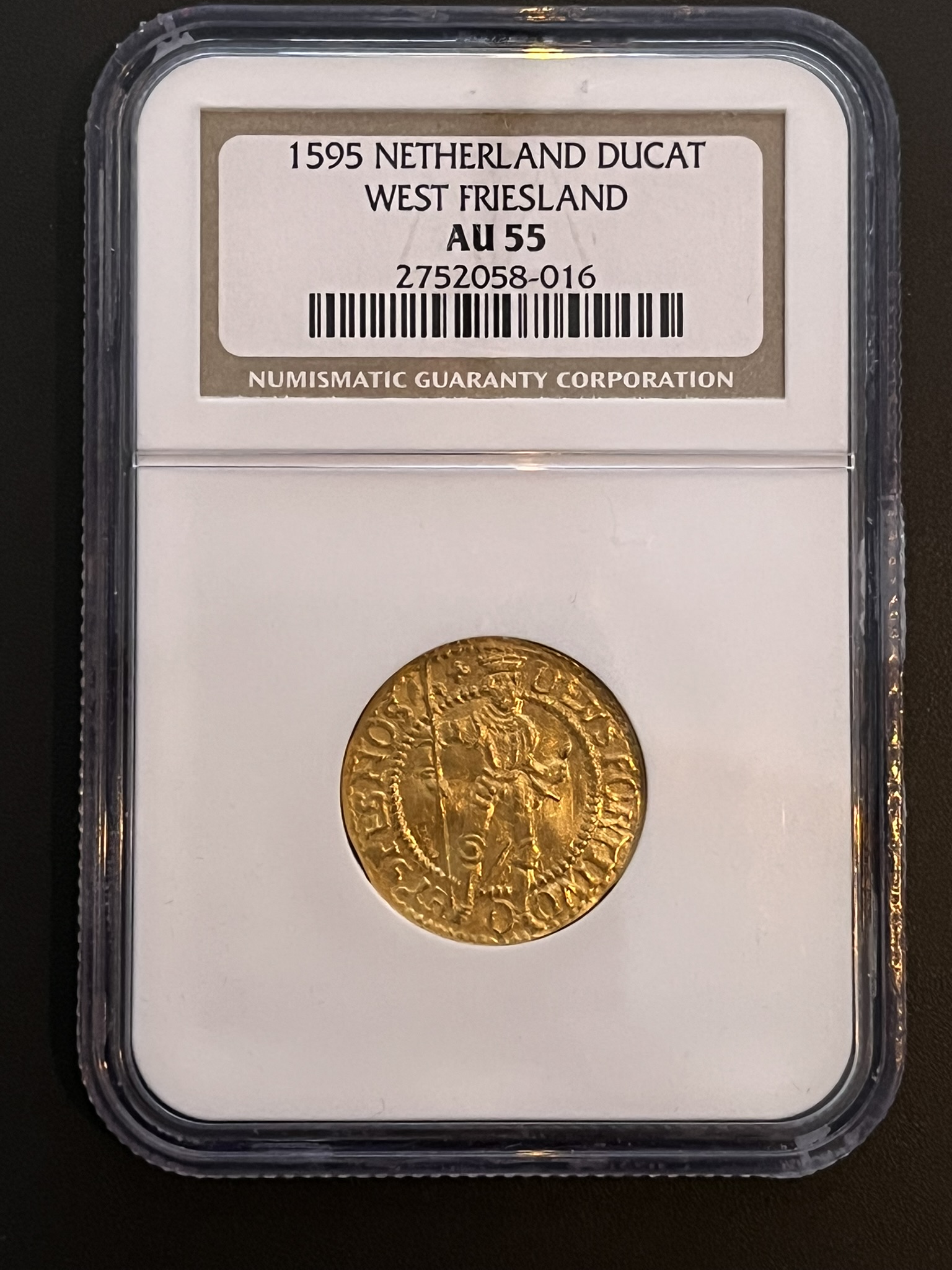 IMG_8109 W.Friesland Gouden Dukaat 1595 Hongaars type AU55 NGC