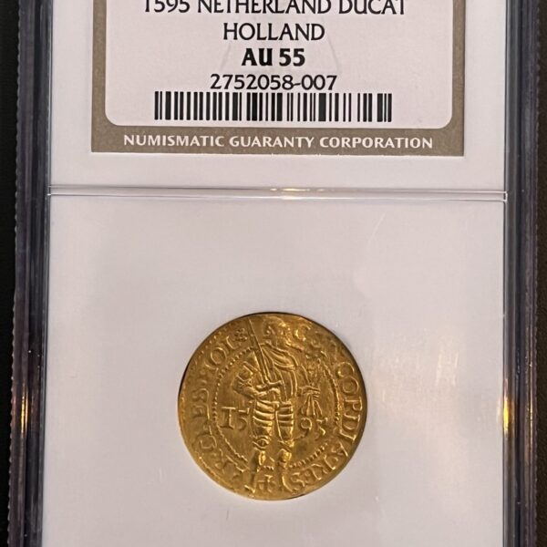 Holland Gouden Dukaat 1595 AU55 NGC Spaans Type