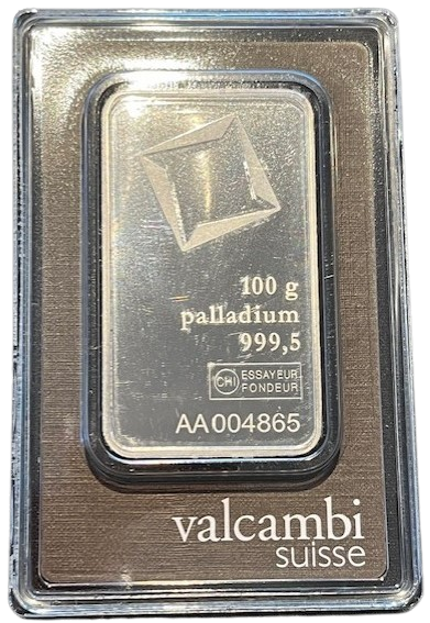 Palladium Valcambi 100 gram baar