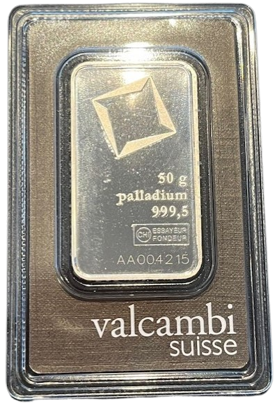 Palladium Valcambi 50 gram baar
