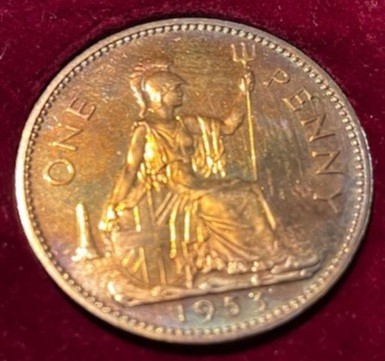 1953 Elizabeth II Coronation Proofset Penny 1953_Elizabeth_II_Coronation_Proofset