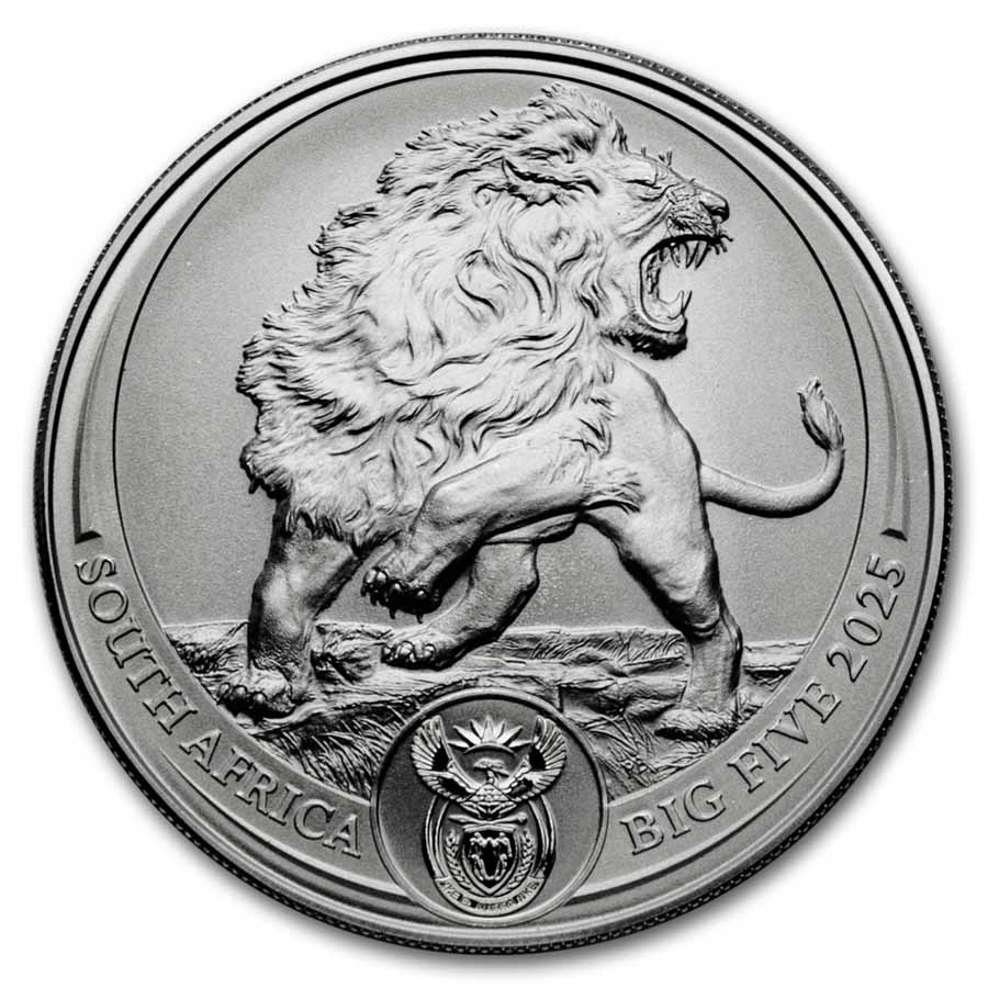 Big 5 Lion 1 oz 2025 Blister coin front 101munten Big 5 Serie 3 - Lion 1 oz 2025