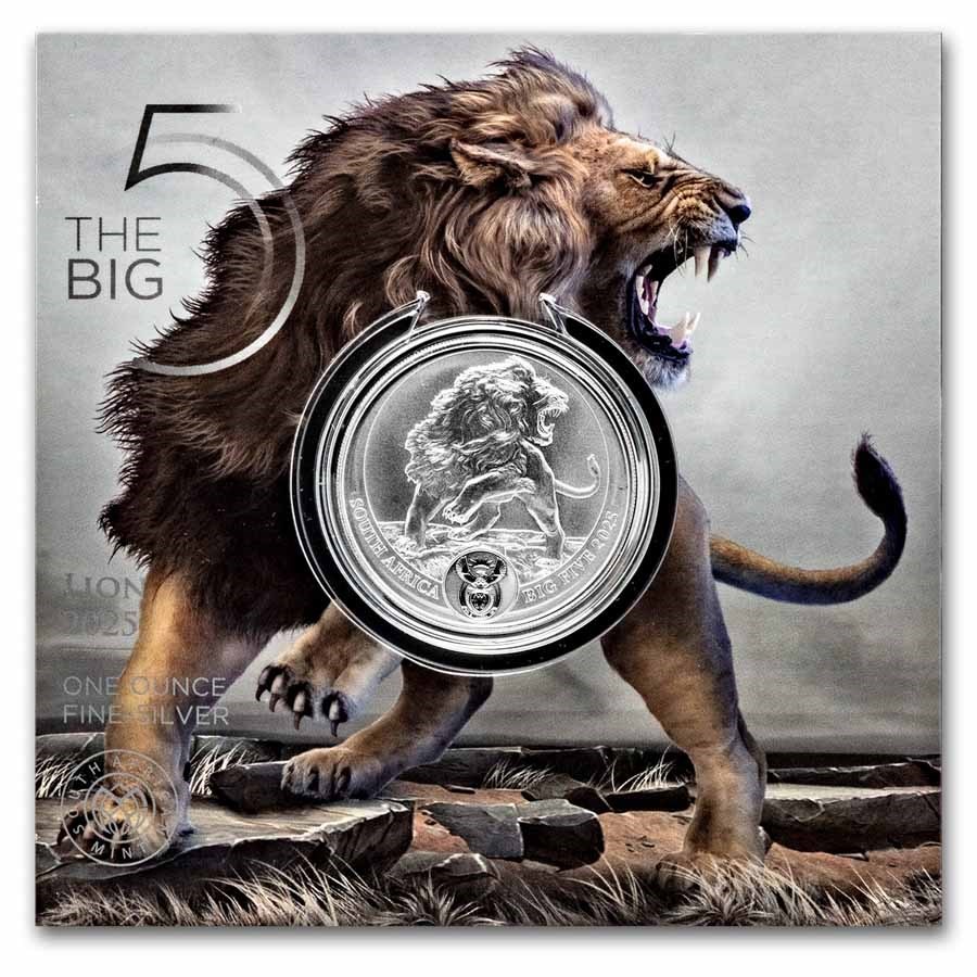 Big 5 Lion 1 oz 2025 Blister front 101munten Big 5 Serie 3 - Lion 1 oz 2025