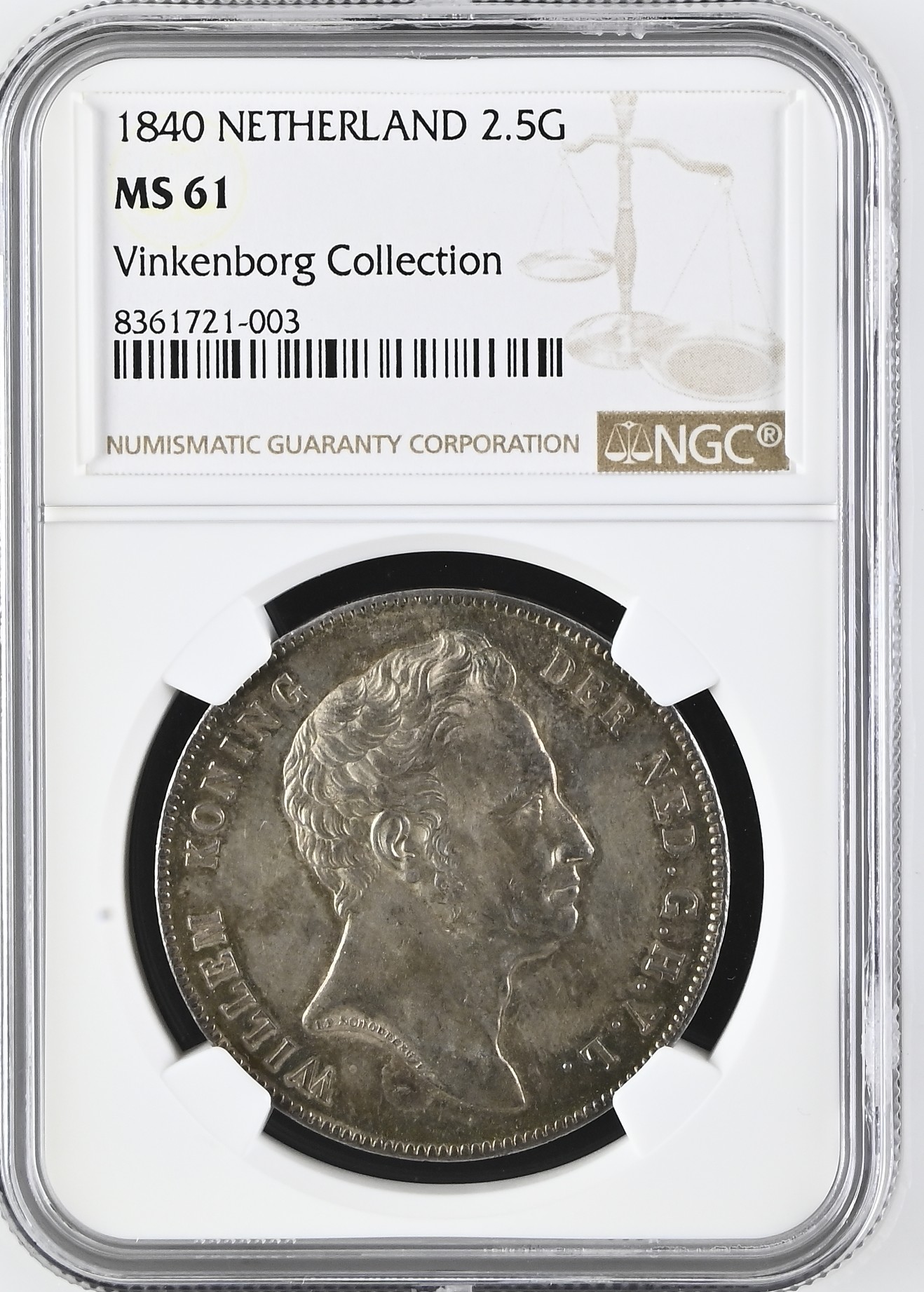 2.5 gulden 1840 MS61 NGC Ex Vinkenborg Collectie 2 1/2 gulden 1840 MS61 NGC Ex Vinkenborg Collectie