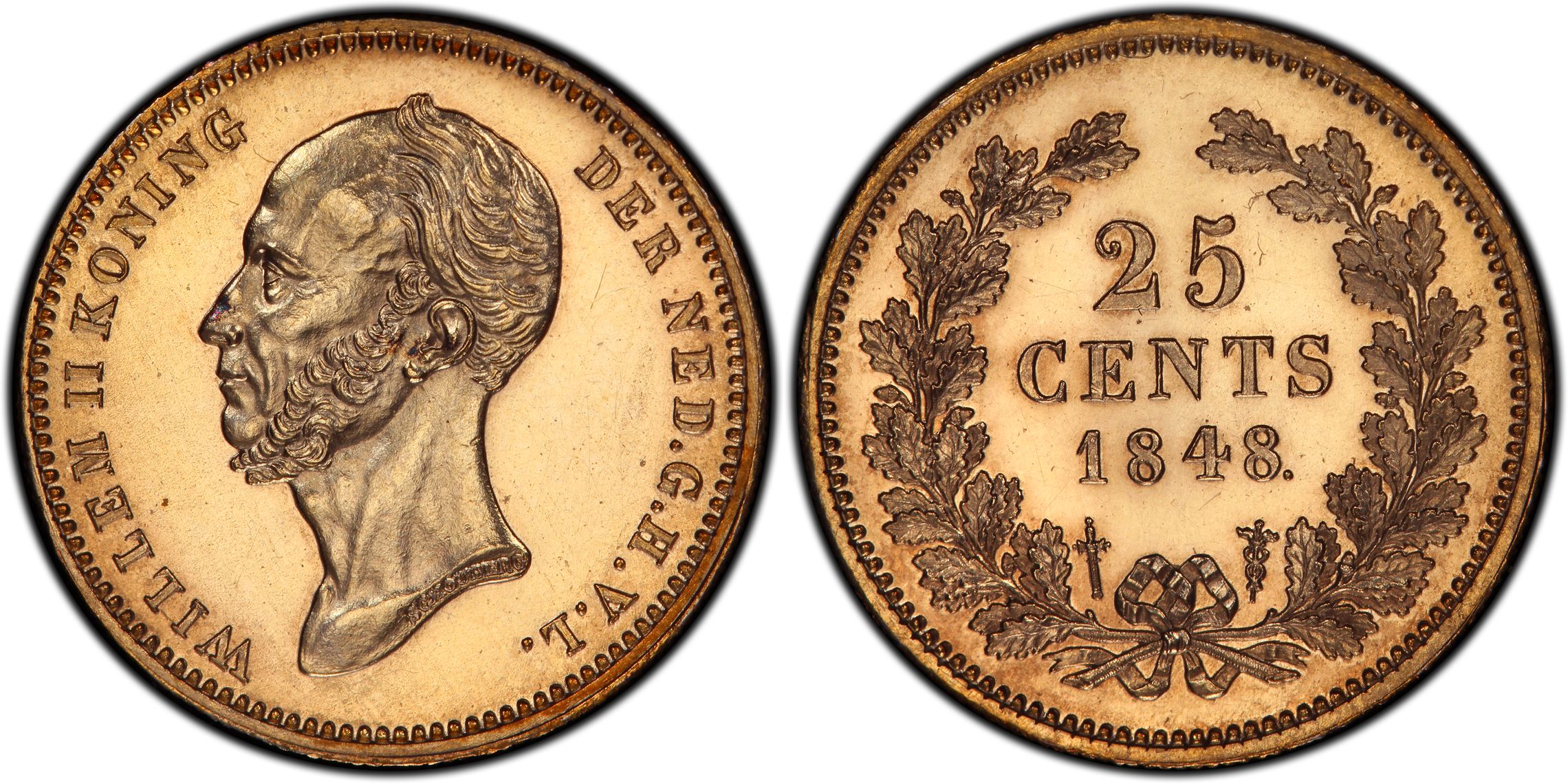 25 cent 1848 Proof Willem II PR63 PCGS 25 cent 1848 Proof Willem II PR63 PCGS