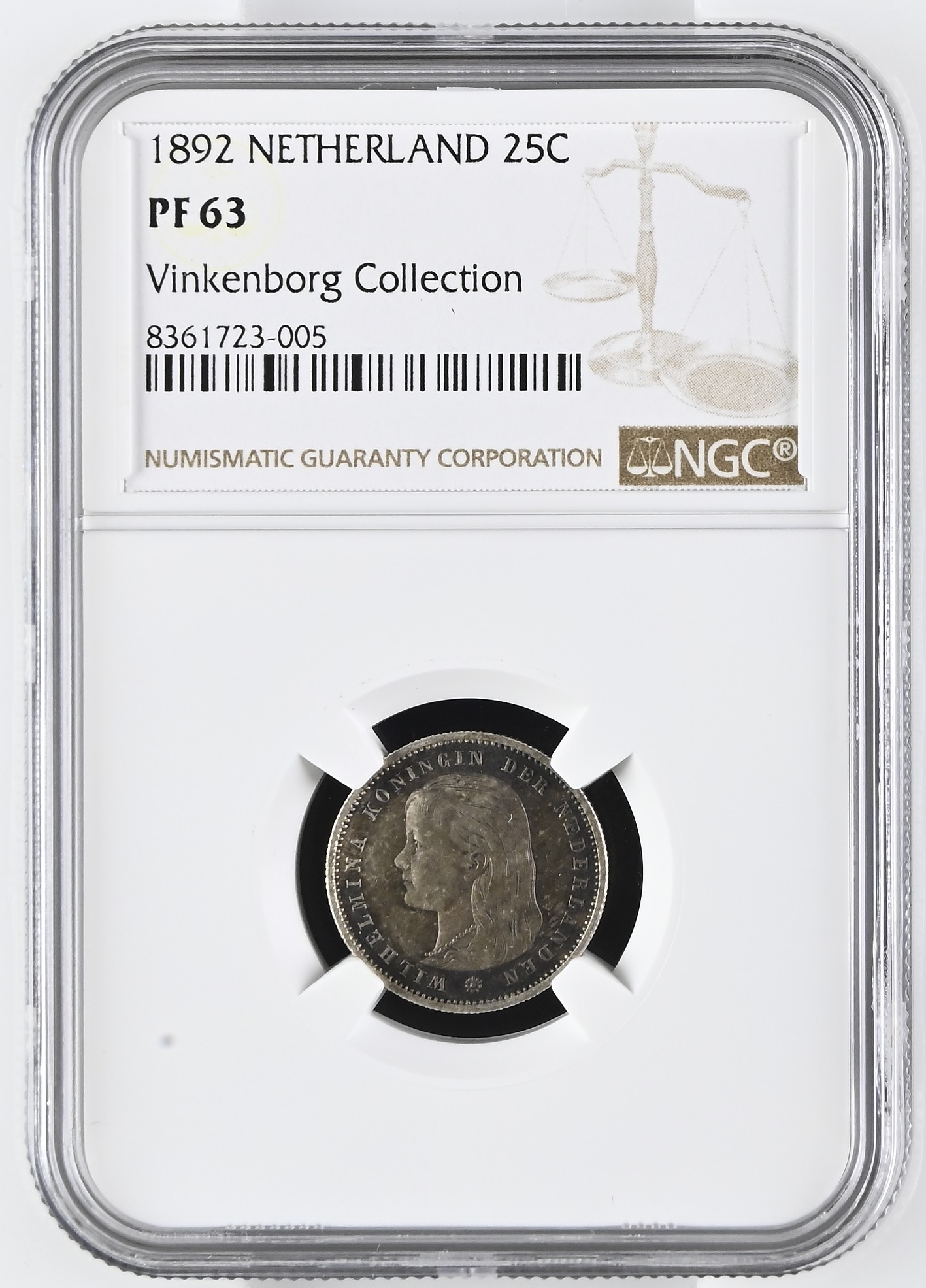25 cent 1892 Proof PF63 NGC Ex Vinkenborg 25 cent 1892 Proof PF63 NGC Ex Vinkenborg