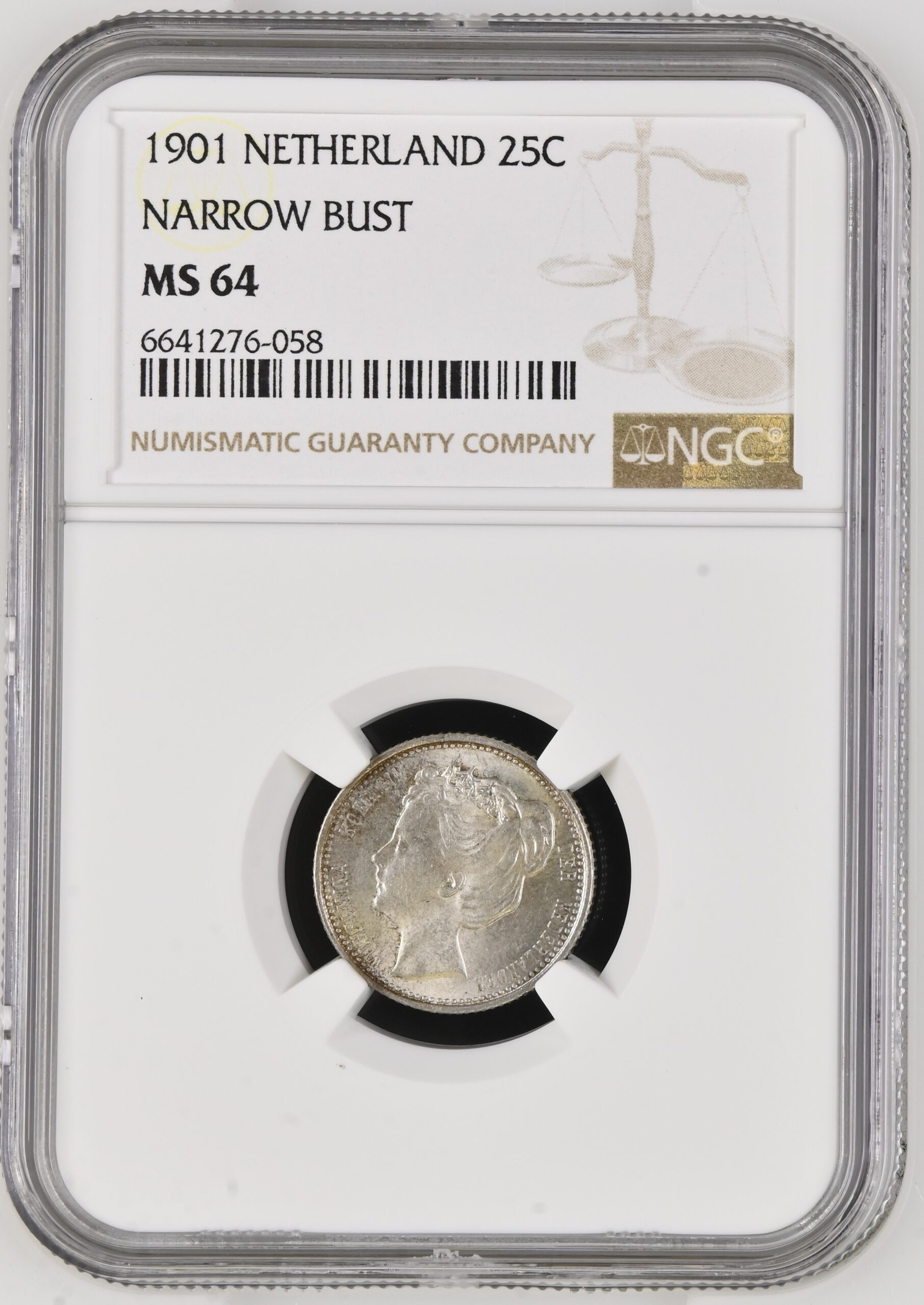 25 cent 1901 MS64 NGC Smalle Hals 25 cent 1901 MS64 NGC Smalle Hals