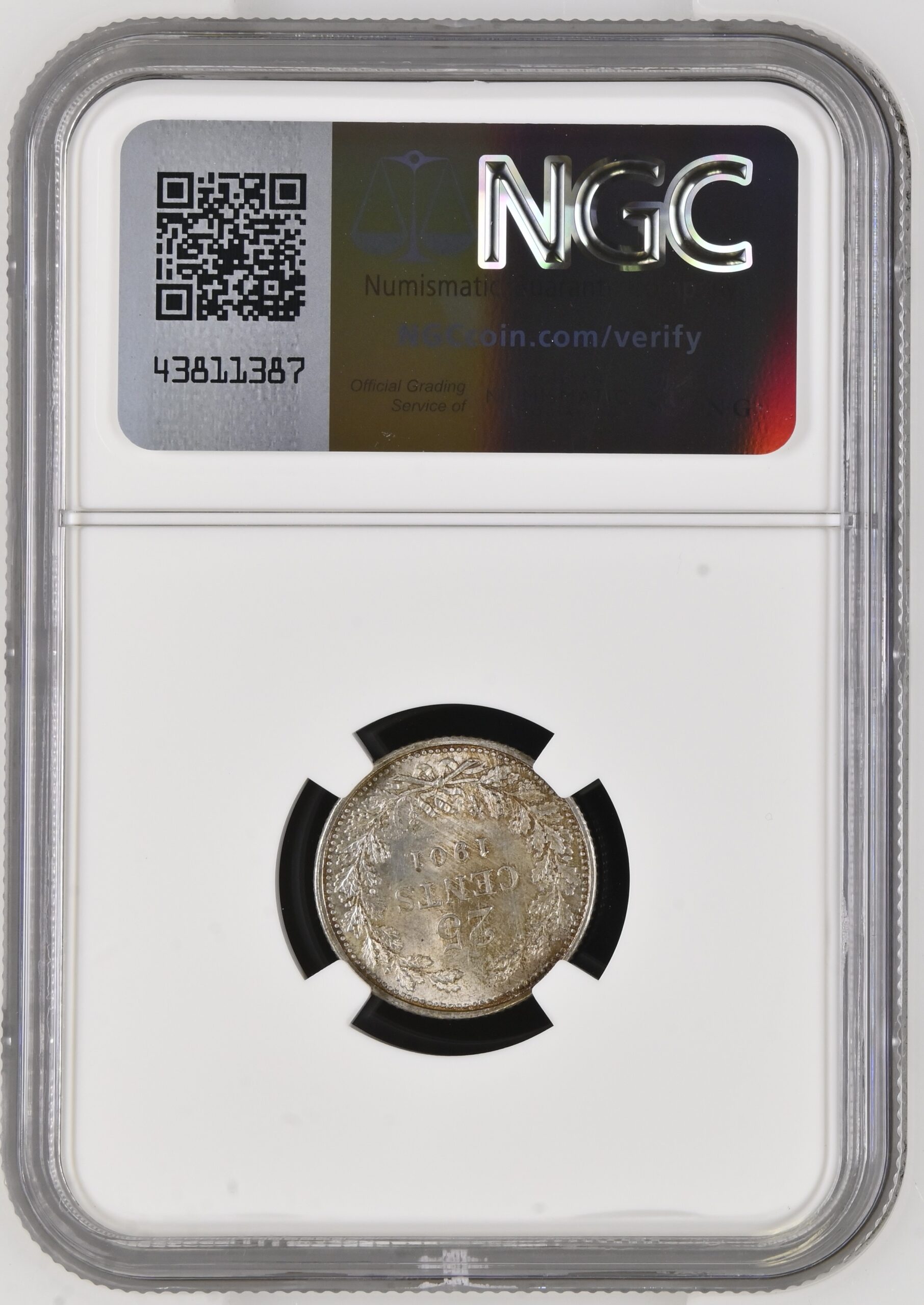 25 cent 1901 MS64 NGC Smalle Hals.1 25 cent 1901 MS64 NGC Smalle Hals