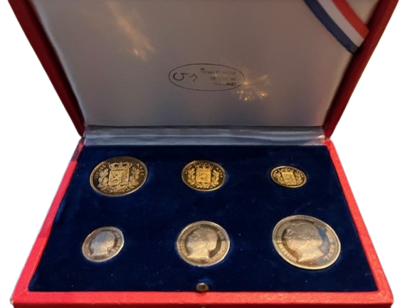 3 Gouden en 3 Zilveren Replica’s van de Dubbele, Enkele en Halve Gouden Willem 1850