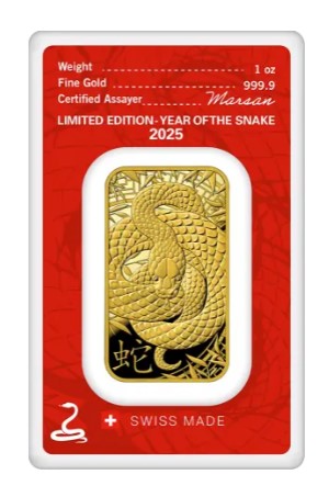 Argor Heraeus 1 oz goudbaar Snake back 101munten 1 oz goudbaar - Argor Heraeus - Year of the Snakel