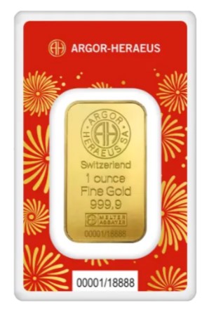 1 oz goudbaar - Argor Heraeus - Year of the Snakel