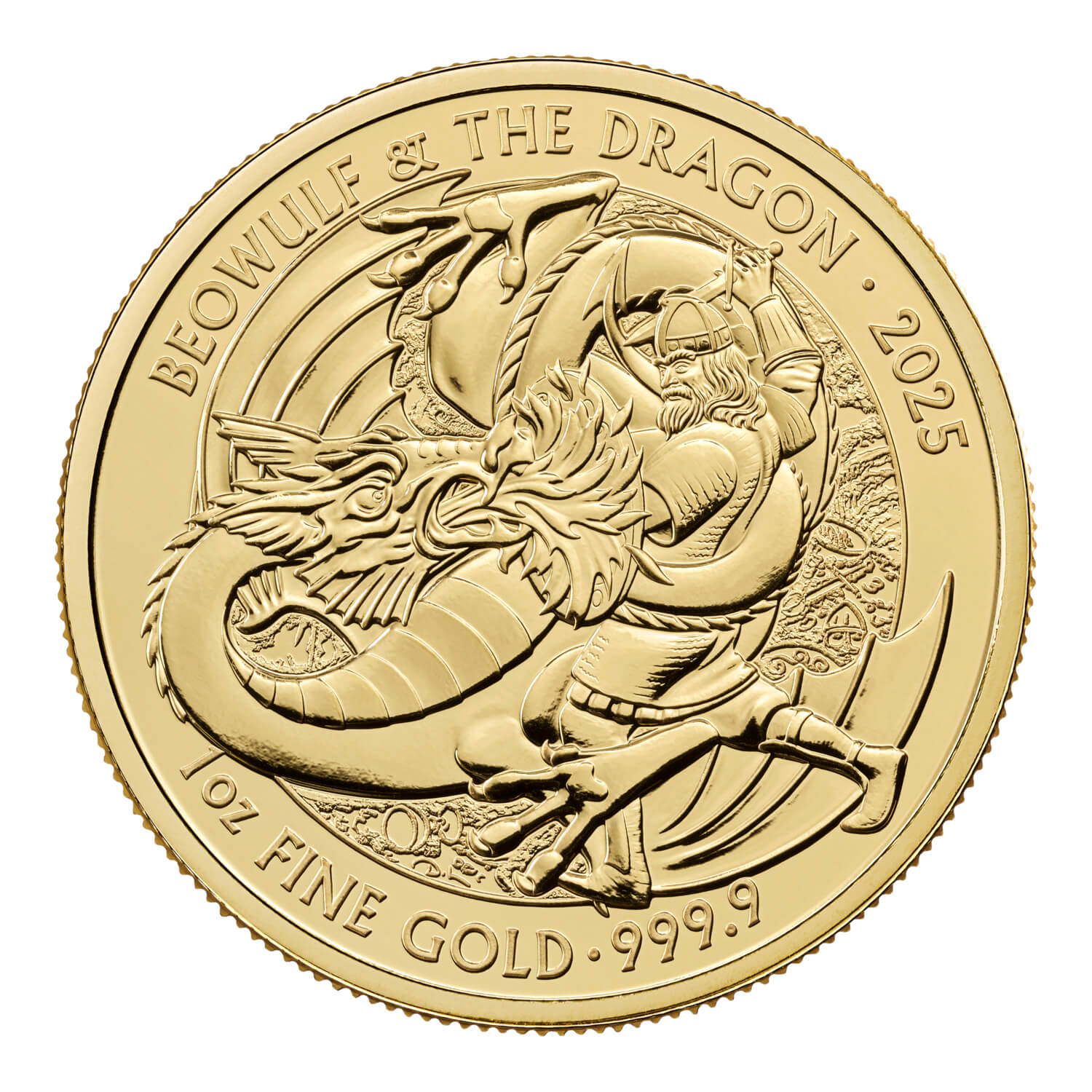 Gouden Beowulf and the Dragon 1 oz 2025 front 101munten Beowulf and the Dragon 1 oz 2025