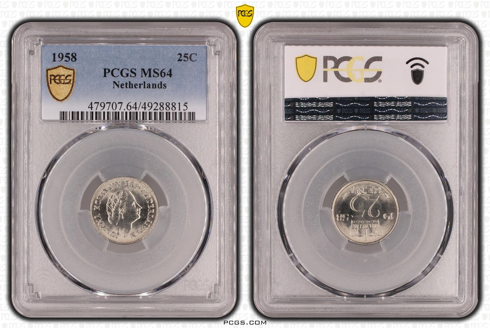 Koningin Juliana 25 cent 1958 MS64 PCGS Koningin Juliana 25 cent 1958 MS64 PCGS