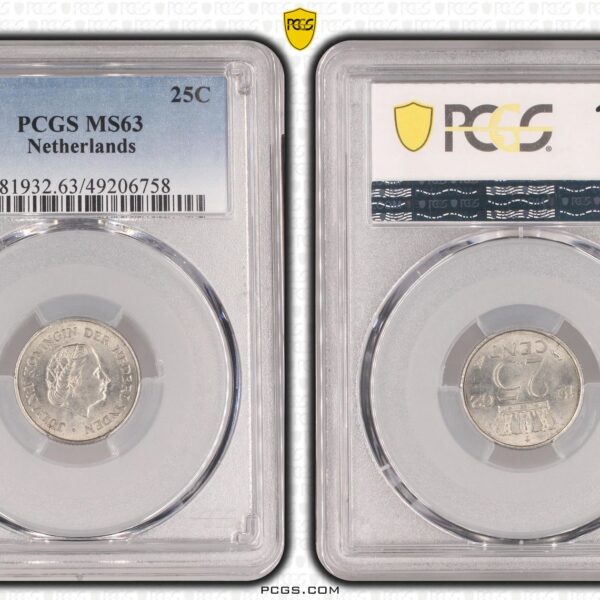 Koningin Juliana 25 cent 1962 MS63 PCGS