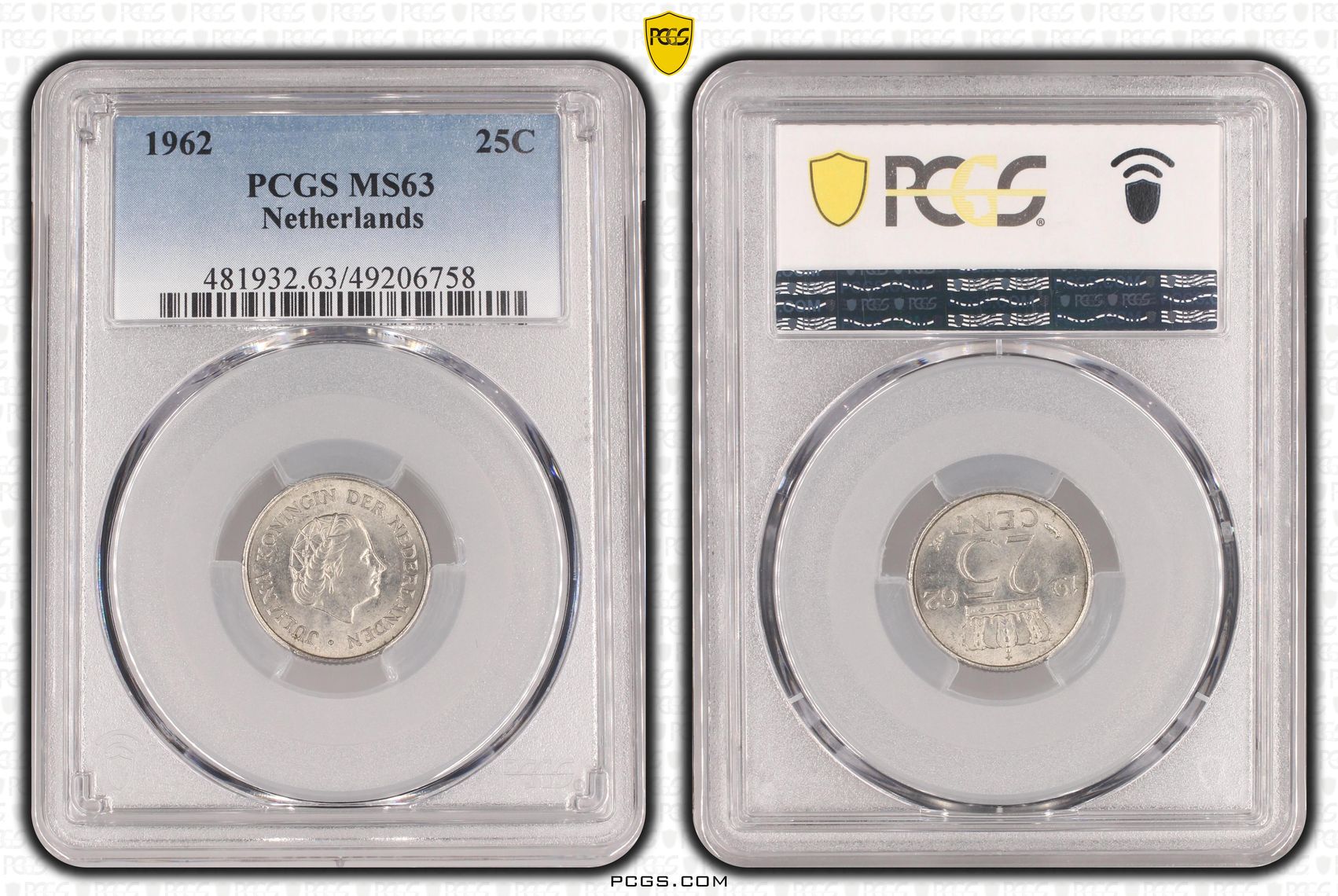 Koningin Juliana 25 cent 1962 MS63 PCGS Koningin Juliana 25 cent 1962 MS63 PCGS