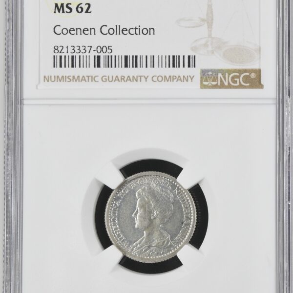 Wilhelmina 25 cent 1911 MS62 NGC Ex Coenen