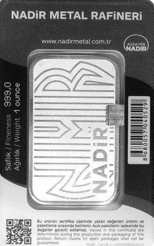 Nadir 1 oz zilverbaar back 101munten Nadir 1 oz